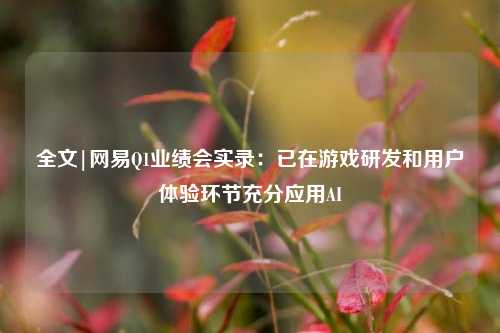 全文|网易Q1业绩会实录：已在游戏研发和用户体验环节充分应用AI  第1张
