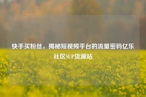 快手买粉丝	，揭秘短视频平台的流量密码亿乐社区SUP货源站  第1张