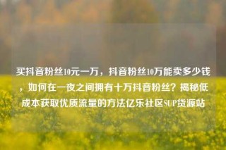 买抖音粉丝10元一万，抖音粉丝10万能卖多少钱，如何在一夜之间拥有十万抖音粉丝？揭秘低成本获取优质流量的方法亿乐社区SUP货源站